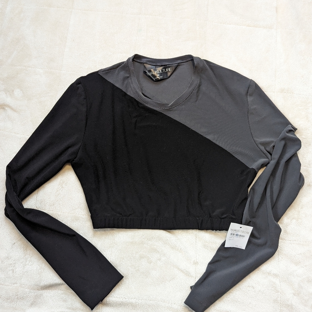 KAMALIKULTURE Black Steel Grey Crop Top Half Shirt NEW NWT MEDIUM